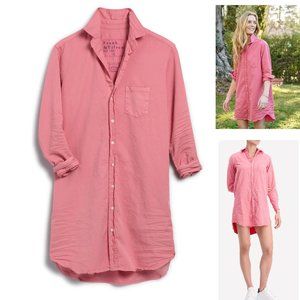 FRANK & EILEEN MARY BUTTON UP GRAPEFRUIT PINK TATTERED DENIM SHIRT DRESS